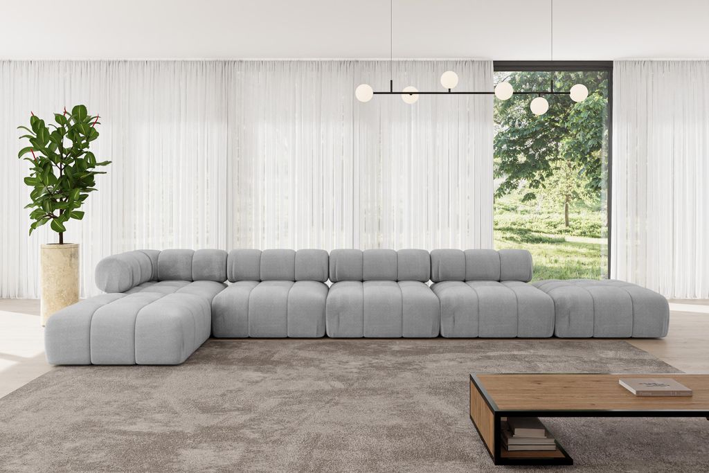 ALTDECOR Modulares Sofa Ecksofa in L-Form - Kerru-L3 - 475x190x70 cm Hellgrau universal, links/rechts Corner modular Sofa Eckcouch Couch Wohnlandsc...
