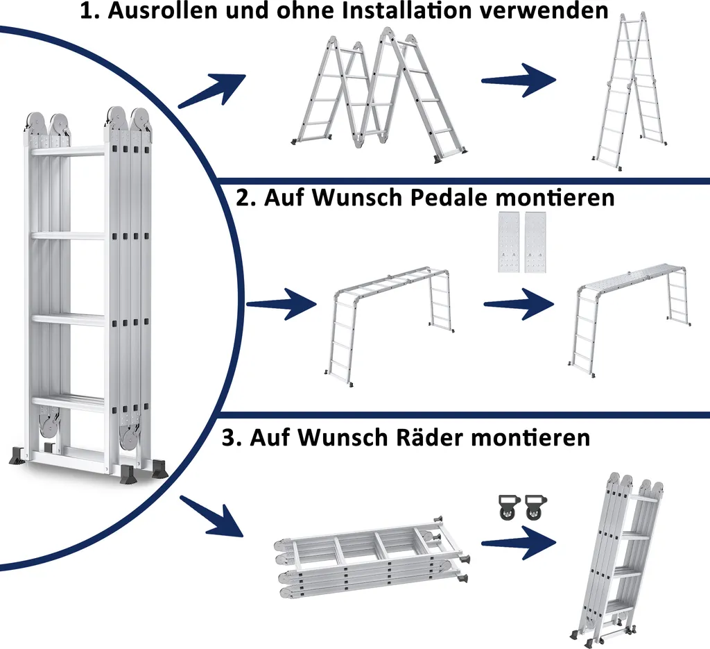 VA-Cerulean Échelle Polyvalente 3,4m en Aluminium avec Plateforme 150kg