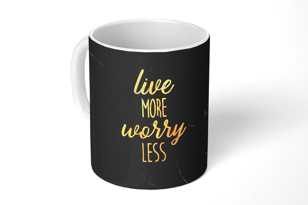 KitchenYeah Tasse Kaffeetasse Kaffeebecher 350 ml Zitat - Leben - Gold - Schwarz Teetasse - Fototasse - Becher - Keramikbecher - Teebecher - Kaff...