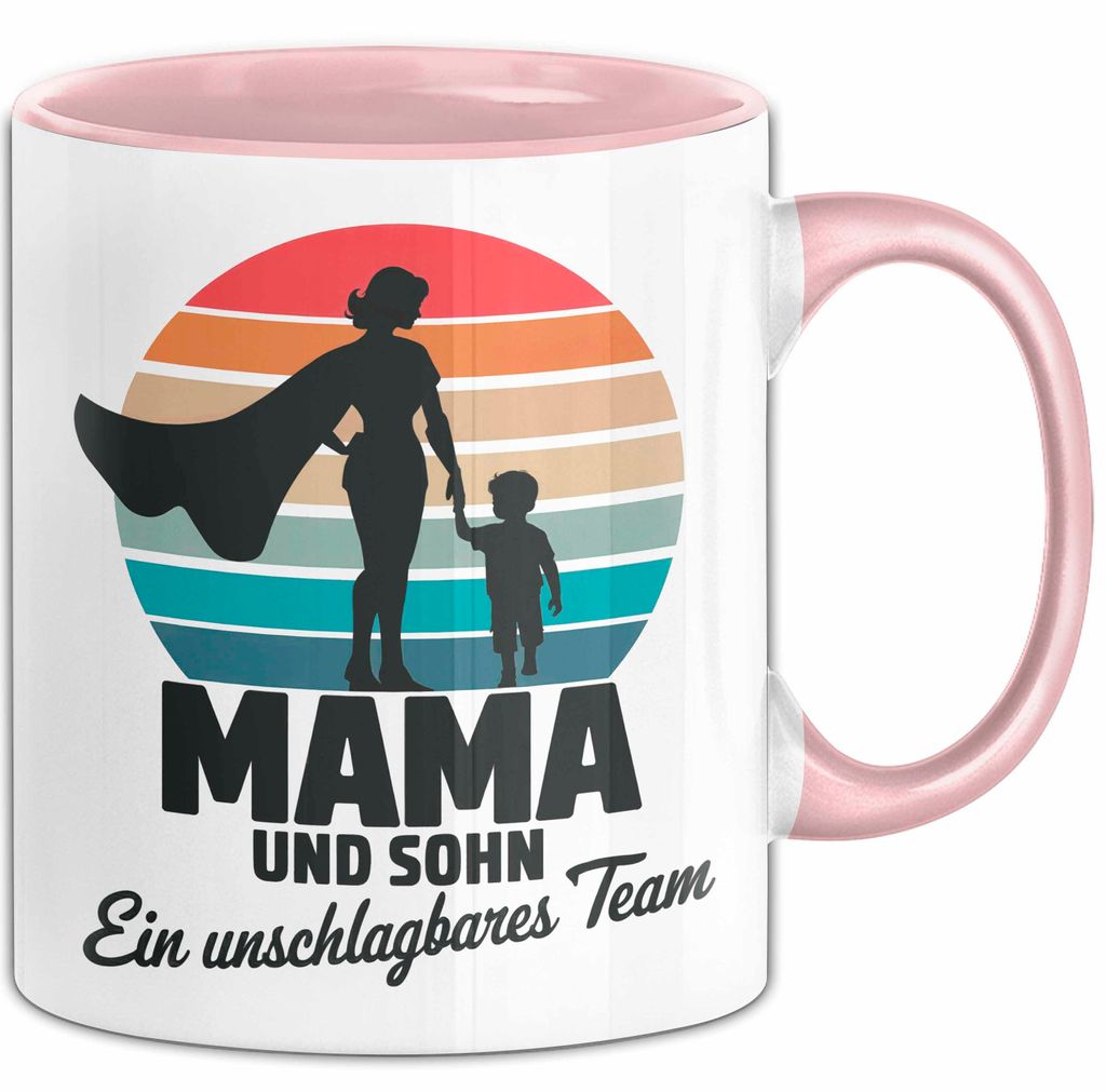 Mama Muttertag Tasse Becher Geschenk Lustige Geschenkidee Spruch Mama Und Sohn Ein Unschlagbares Team (Rosa)
