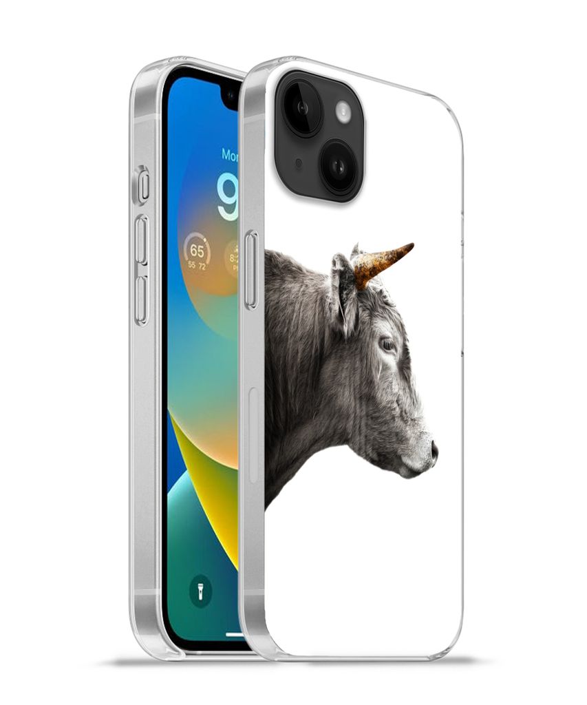 MuchoWow Handyhülle Schutzhülle Hülle für Apple iPhone 14 Plus - Soft case Schottischer Highlander - Horn - Gold Silikon Softcase Handy Hüll...
