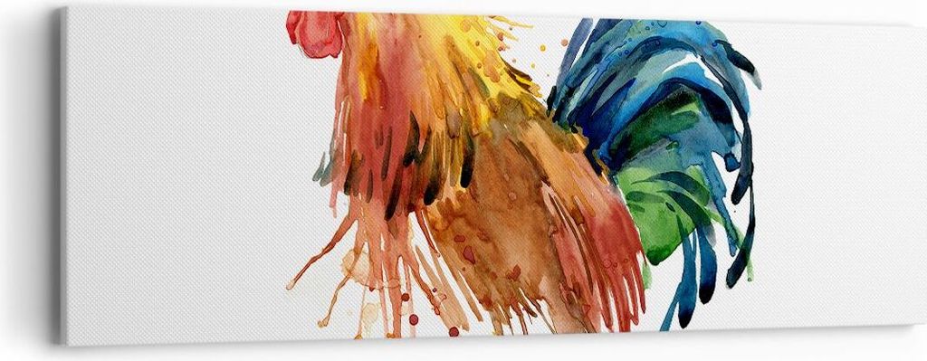 Bild auf Leinwand - Leinwandbild - Hahn Ilustration Tier Farben - 90x30cm - Wand Bild - Wanddeko - Leinwanddruck - Bilder - Kunstdruck - Wanddekora...