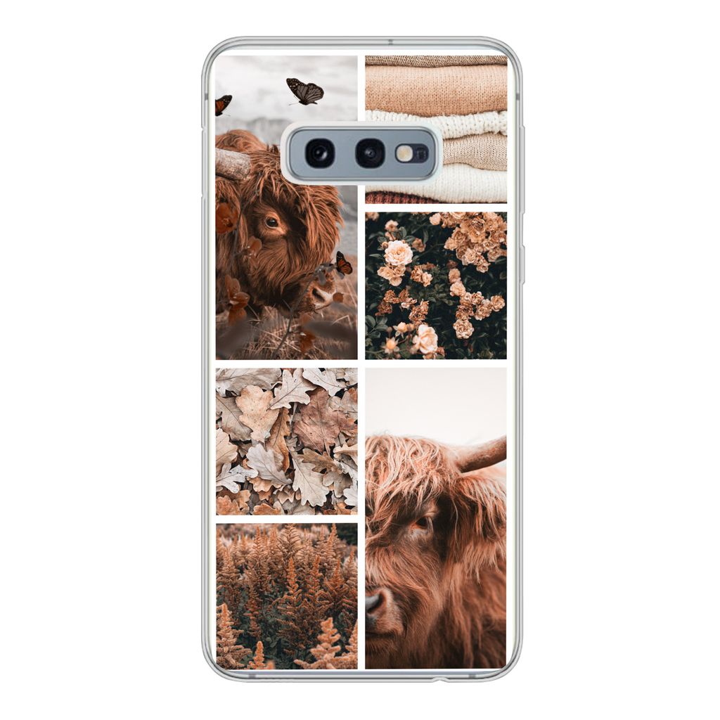 MuchoWow Handyhülle Schutzhülle Hülle für Samsung Galaxy S10e Schottischer Highlander - Collage - Blumen Silikon Softcase Handy Hülle - Handy
