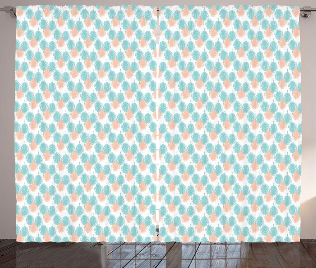 Rideau de Chambre à Fronces Design Tropical Island Turquoise et Blanc