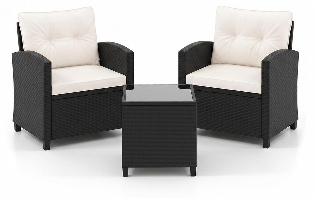 COSTWAY 3-TLG. Polyrattan Gartenmöbel Set, Balkonmöbel mit Produktbild 