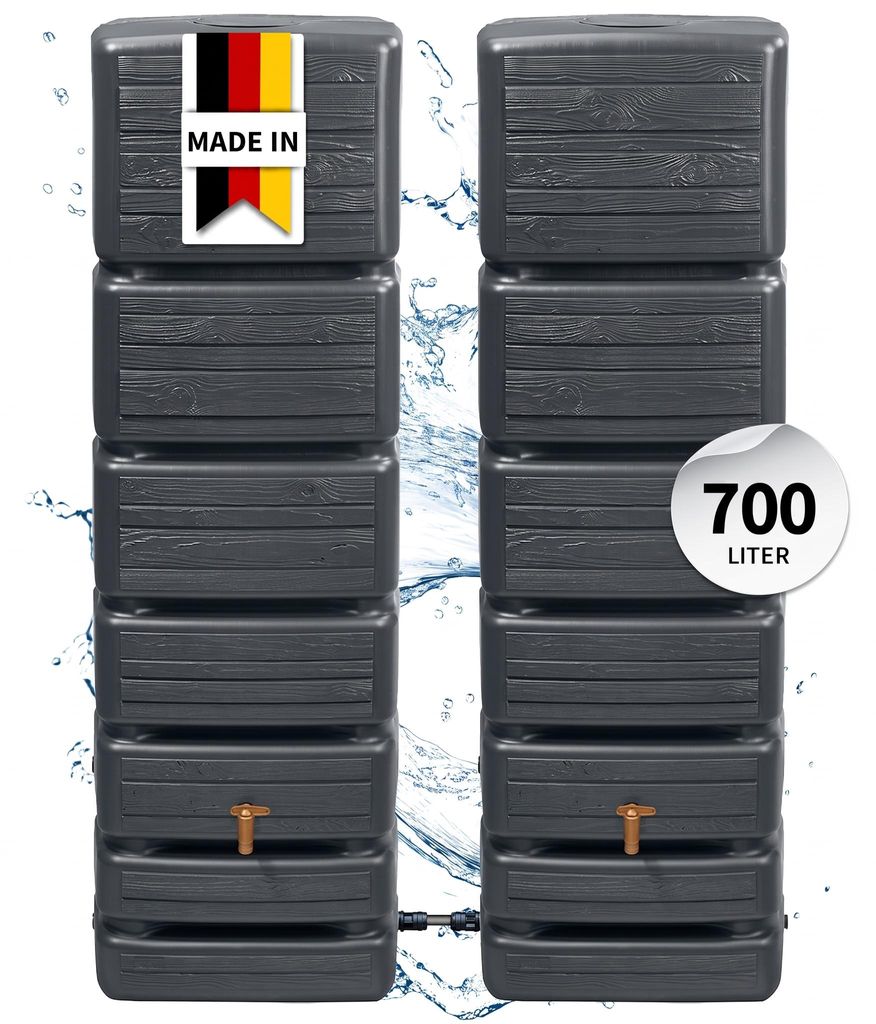 4rain regenton wandtank SLIM WOOD DECOR SET  700 L, Productafbeelding  AI-gegenereerde afbeelding