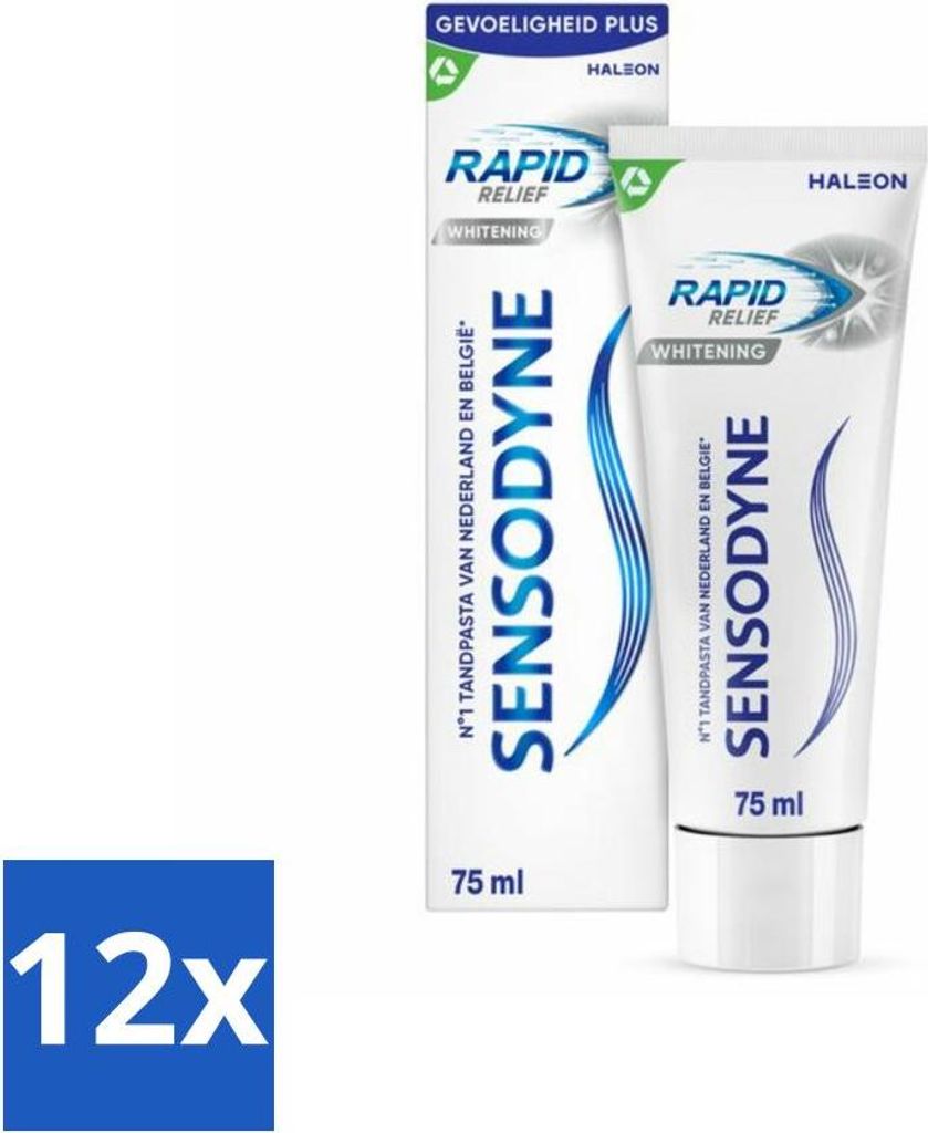 Sensodyne Zahnpasta – Rapid Relief Whitening – Schnelle Linderung von Zahnempfindlichkeit – 75 ml - Vorteilspack - 12 Stücke