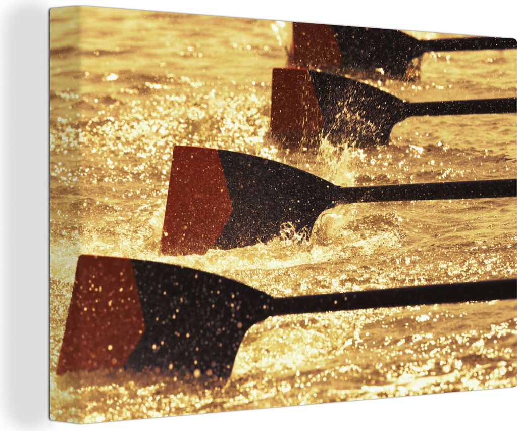 OneMillionCanvasses - Leinwandbilder - 140x90 cm, Rudererblätter von Rennruderern, die durch das Wasser schneiden, Wandbilder Kunstdruck Wanddek...