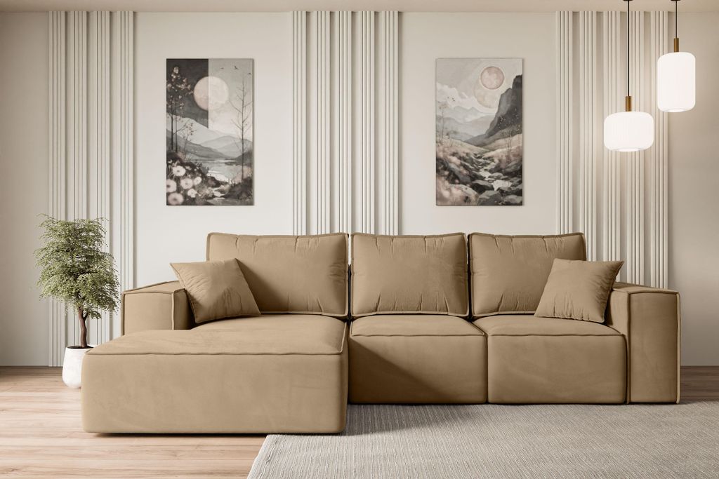 ALTDECOR Ecksofa mit Schlaffunktion und Bettkasten SERRA-L-S - 266x161x87 cm Beige - Corner Sofa Bett Eckcouch Couch L-Form Schlafcouch Ausziehbar ...