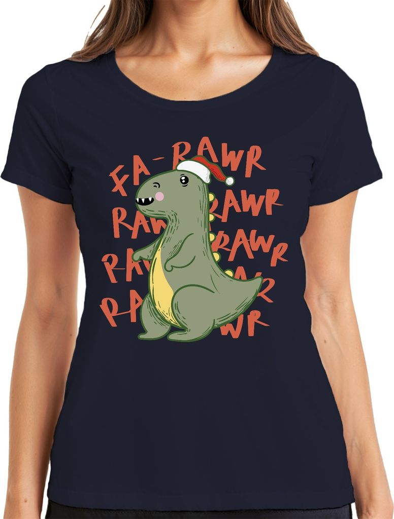 Fa Rawr süßer Dino Weihnachtsmann - Weihnachten Weihnachtsgeschenk Christmas Damen T-Shirt, Navy, L