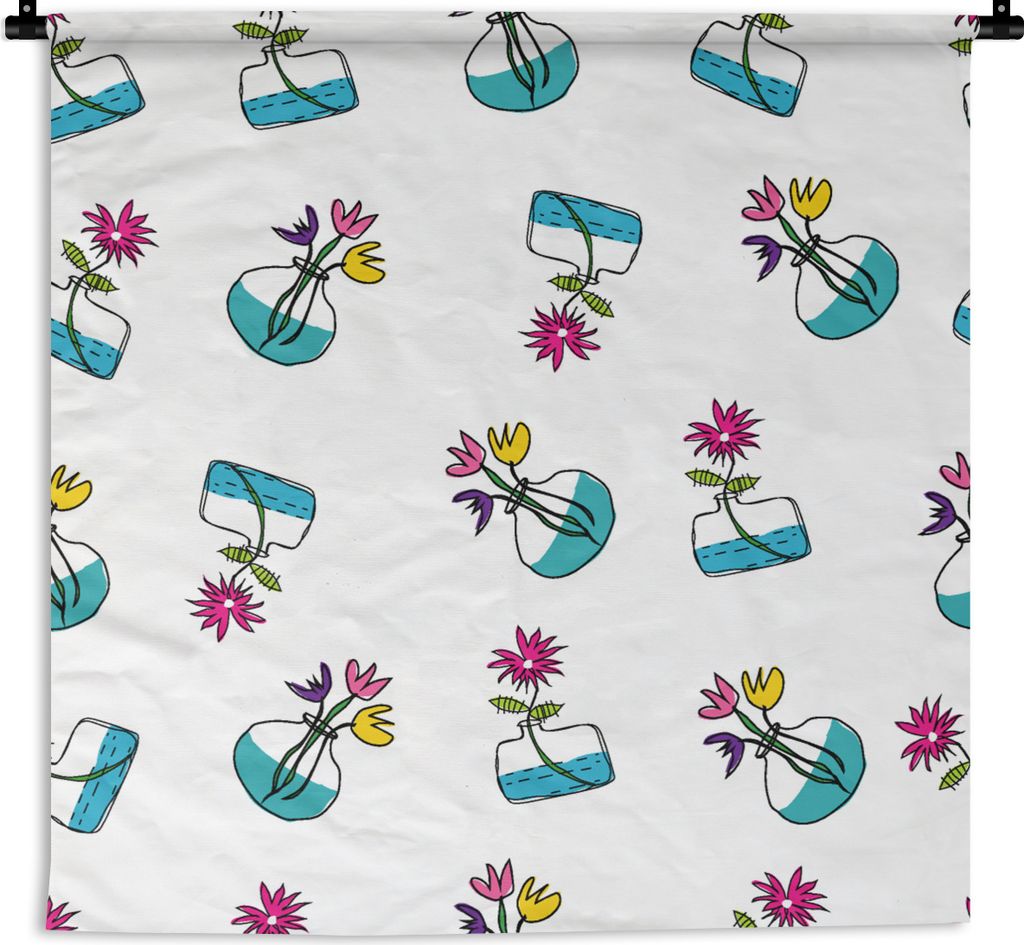 MuchoWow Wandteppich Wandbehang Blumen - Muster - Frühling 60x60 cm Tapisserie Dekoration Wandtuch - Dekorationen - Wand Decke