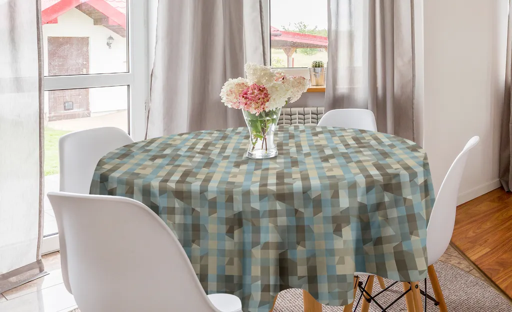 Tovaglia Antimacchia Rotonda 150 cm ABAKUHAUS - Crema Azzurro Geometrico