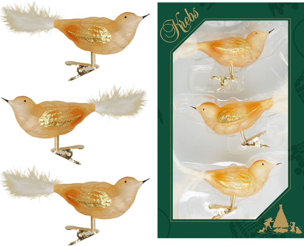 Krebs Glas Lauscha Christbaumschmuck - Vögel gold auf Clip Produktbild 