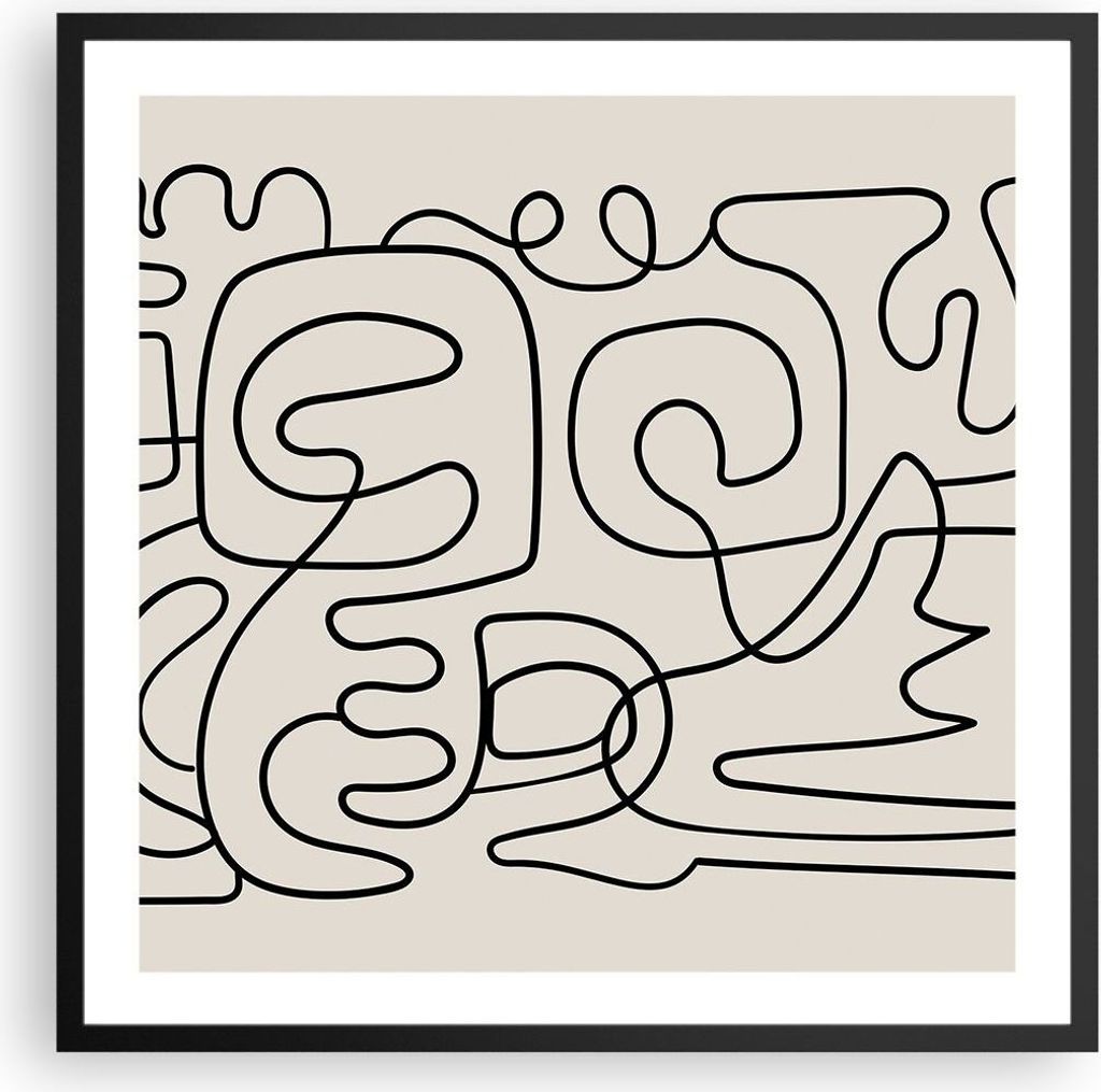 Gerahmtes Poster - Schwarzer Rahmen - Linien Figuren Formen - 60x60 cm - Wand Bild - Wanddeko - Wandbilder - Kunstposter - Wandposter - Bilderrahme...