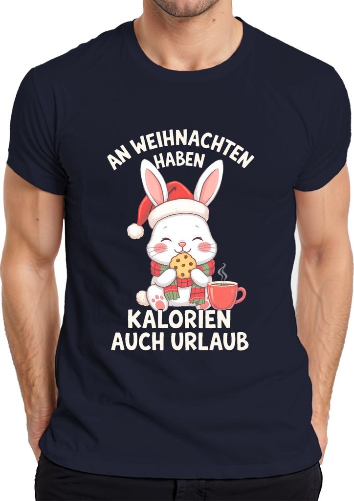 Weihnachten Kalorien Urlaub Hase Keks niedlich Geschenk Herren T-Shirt, Navy, 3XL