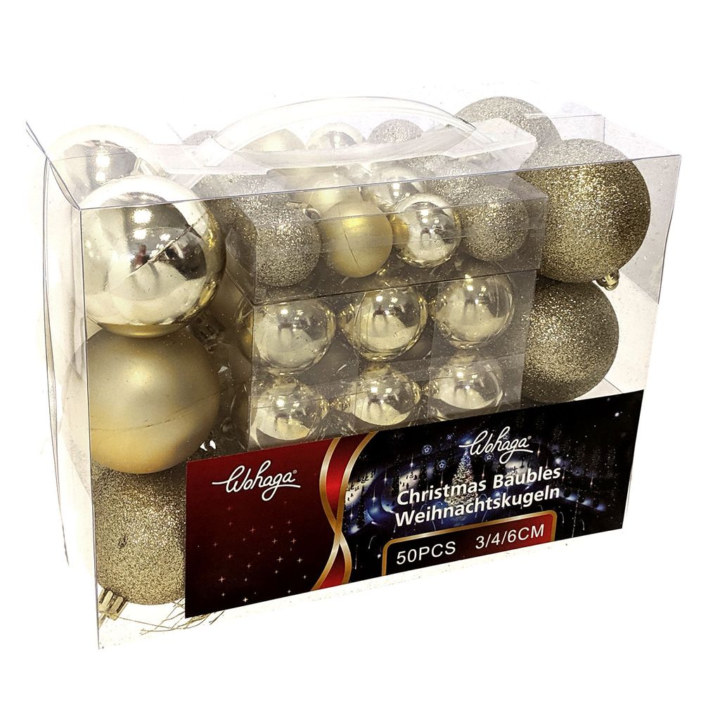 Set 50 Weihnachtsbaumkugeln Ø3/4/6cm matt glänzend glitzernd Kunststoff Silber 