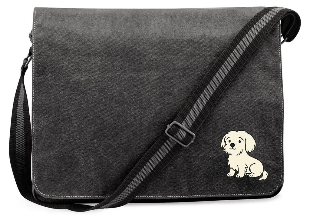 Huuraa Umhängetasche Malteser Malti Comic 14 Liter Black Canvas Laptoptasche Geschenkidee