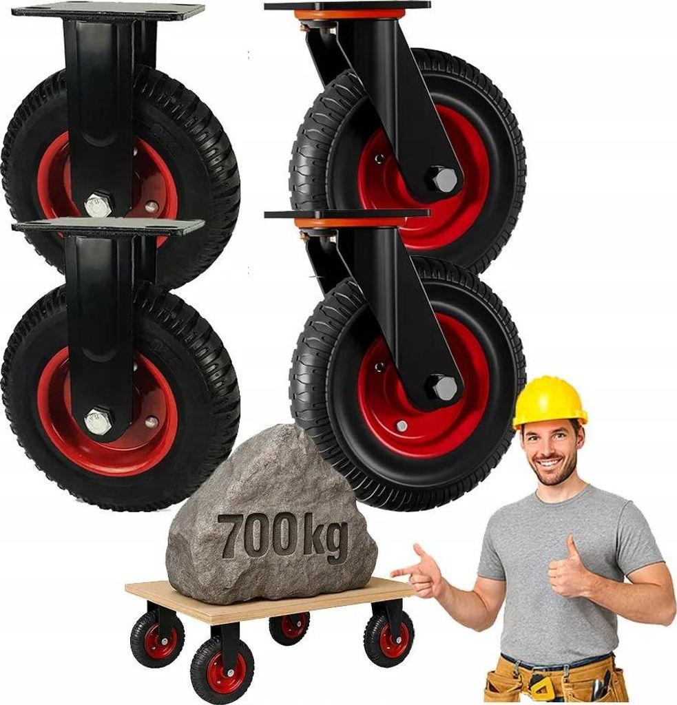 Vortech 4er Set Transportrollen 200mm 700kg Tragkraft