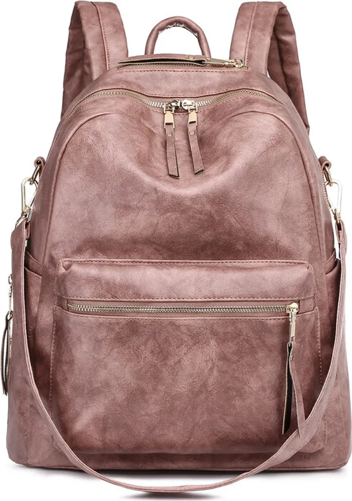 Petit sac à dos de ville rose et sacoche épaule modulable pour femme