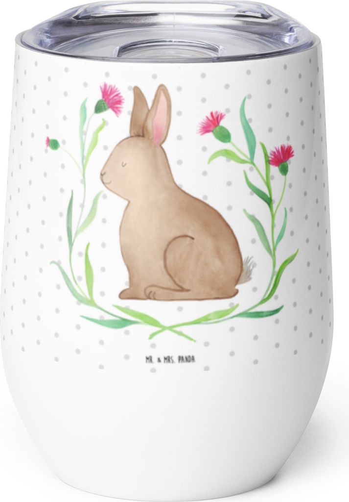 Mr. & Mrs. Panda Thermo Becher Hase Sitzen - Weiß - Geschenk, Frohe Ostern, thermosbecher, glühwein tasse, kaffee, Osterhase, Isolierbecher, Ther...