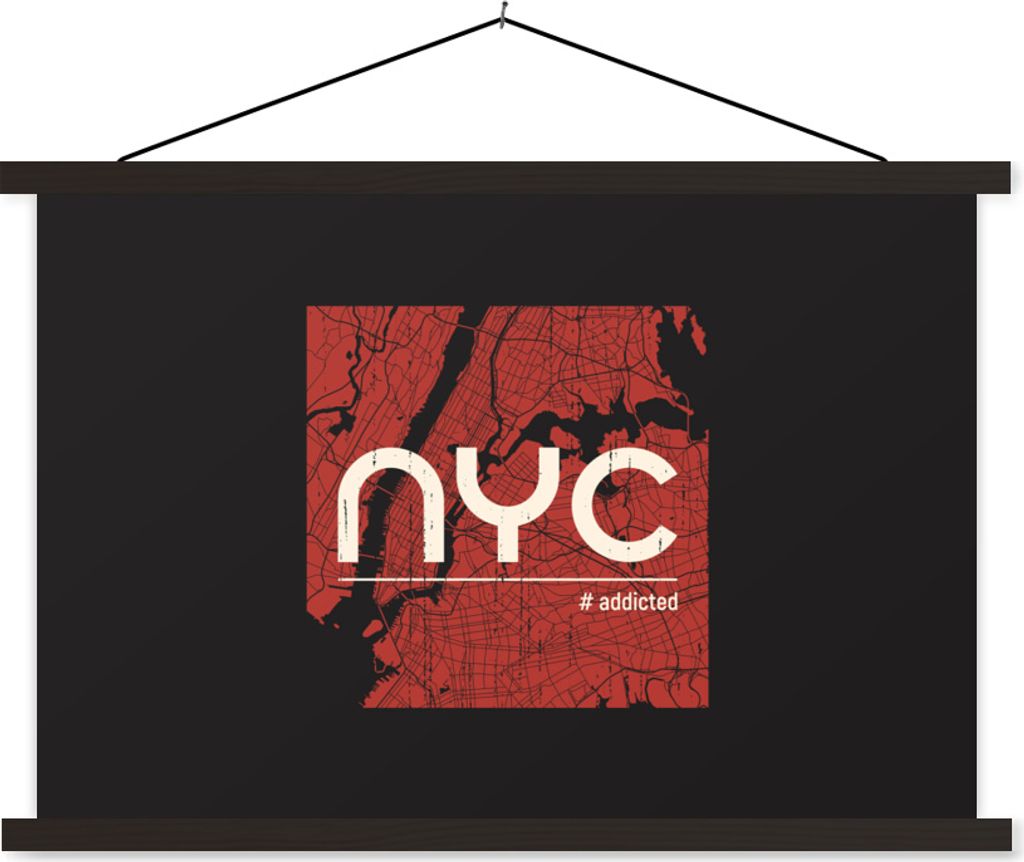 MuchoWow Textilposter New York - Rot - Weiß 90x60 cm mit schwarzem Rahmen - Aufhängungssatz