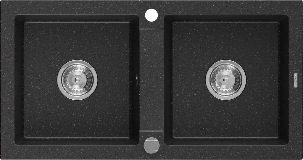 Lavello Mexen Mario 2 Vasche 82cm Granito Nero Argento Sifone Incluso
