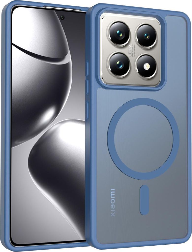 Magnetisch Hülle für Xiaomi 14T Pro, Kompatibel mit MagSafe, Transluzente Matt Rückseite Stoßfeste Handyhülle Dunkelblau