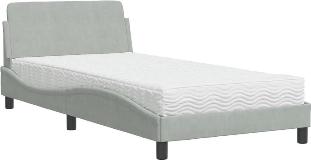 vidaXL Bett mit Matratze "Dover" Hellgrau 100x200 cm Samt