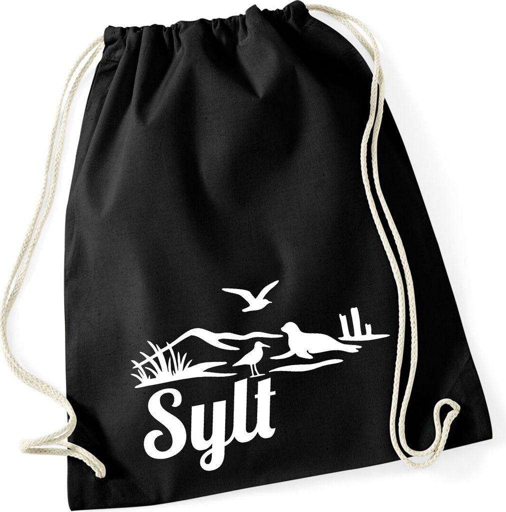 Huuraa Turnbeutel Sylt Strandmotiv 12 Liter Black Baumwolle Rucksack Geschenkidee