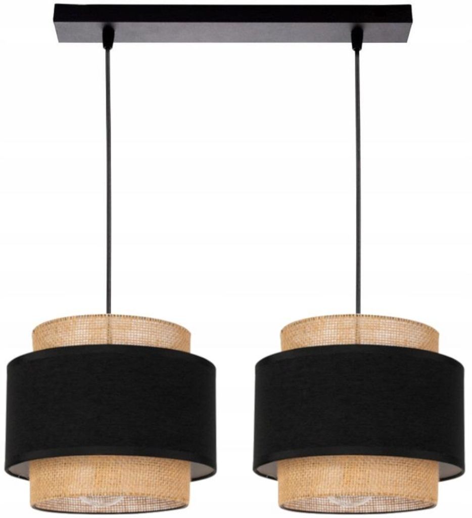 KAR-LIGHTING Pendelleuchte 2-flammig Schwarz/Braun Rattan & Produktbild 