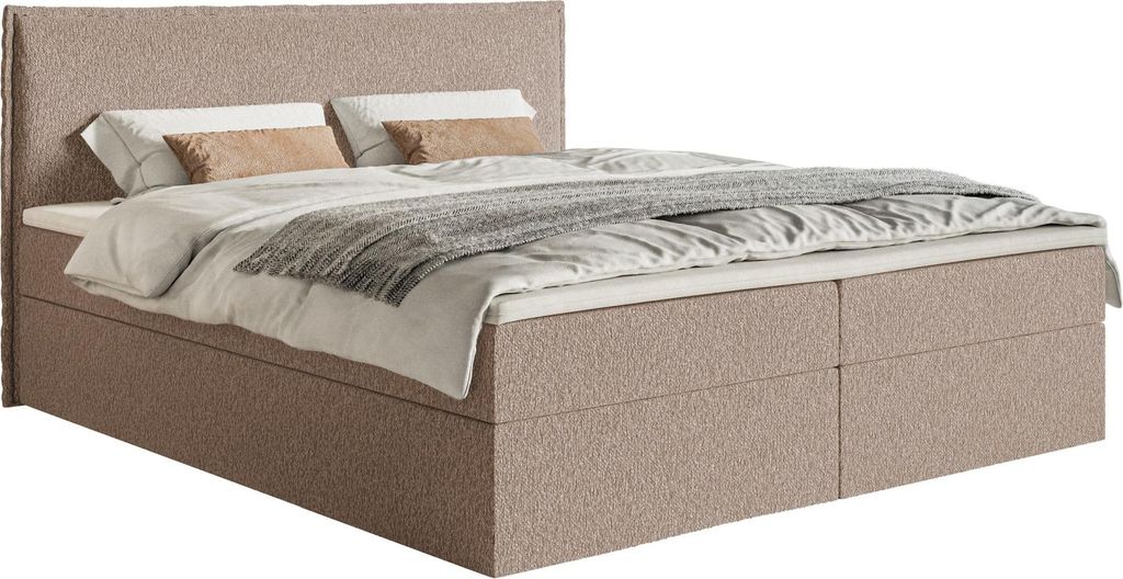Selsey Softie – Boxspringbett 180x200 cm mit Topper und Stauraum, Chenille, Dunkelbeige