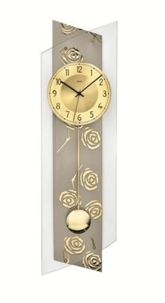 AMS 5223 Horloge murale radio-pilotée avec balancier doré et verre rose