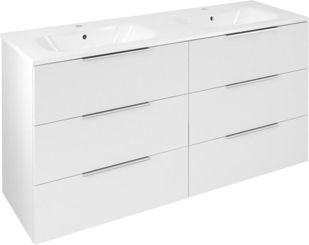 CIRASA Waschtischunterschrank mit Doppelwaschtisch 141x77x46cm, weiß glänzend