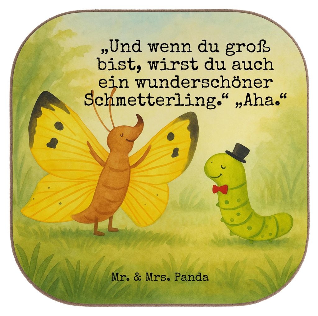 Mr. & Mrs. Panda Tischuntersetzer Raupe Schmetterling Design - Weiß - Geschenk, Untersetzer für Gläser, Glas, Hütchen, Lustige Sprüche, gläse...