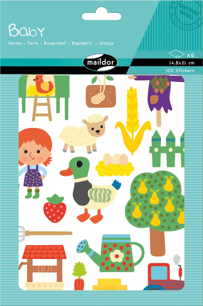 Maildor 10x Baby, 6 Stickerbogen 14,8x21cm, Der Bauernhof - Mehrfarbig AE165C