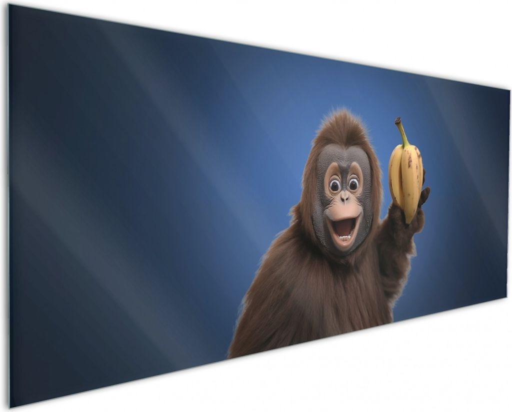 Wallario Küchenrückwand aus Glas, Größe: 125 x 50 cm, Motiv: Lustiger Affe mit Bananen | Spritzschutz | abwischbar | pflegeleicht | in