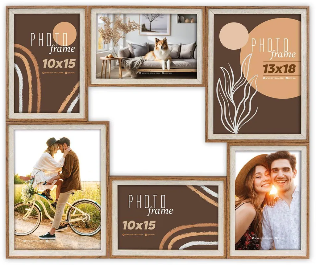 Cadre photo multiple Vestfalia pour ranger 6 photos marron 44x37 cm