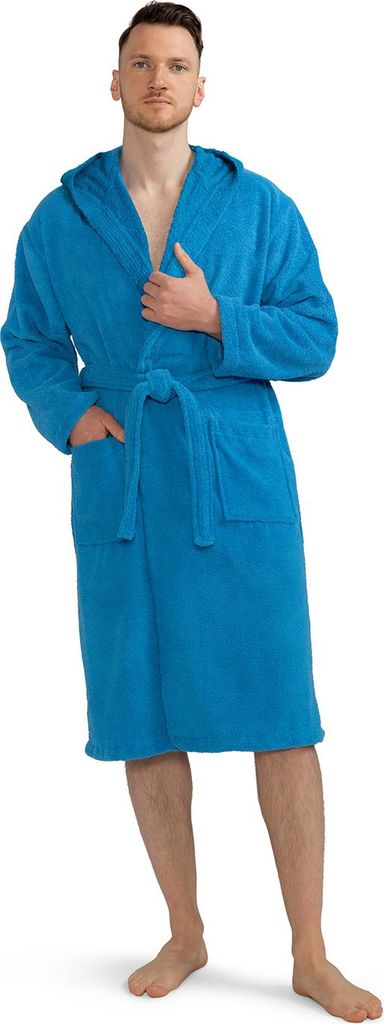 Celodoro Damen und Herren Bademantel mit Kapuze - Blau L