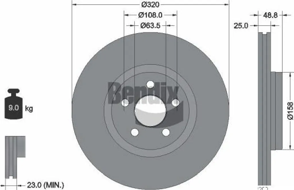 Disque de frein de rechange type OE 2252905 pour Ford Transit BENDIX