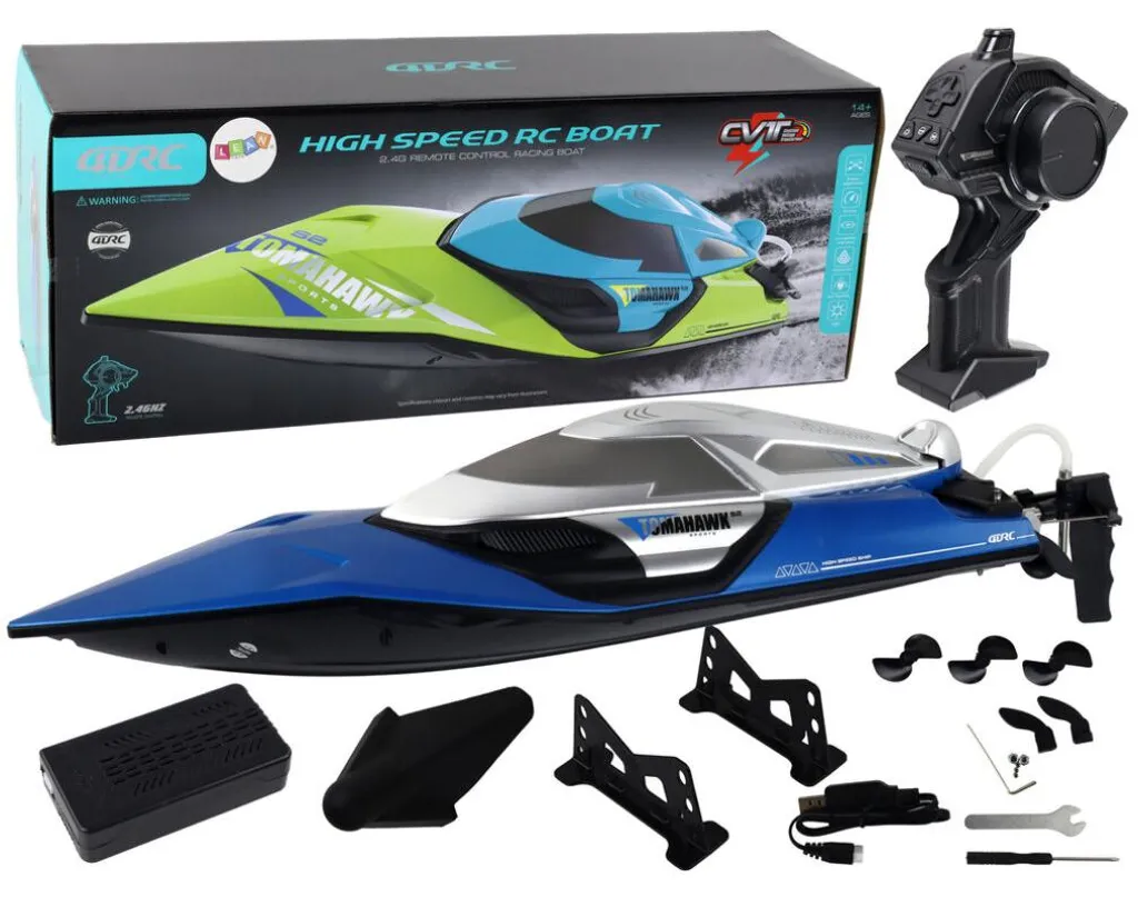 Bateau à moteur R/C 2.4G haute vitesse 30 km/h bleu avec éclairage LED