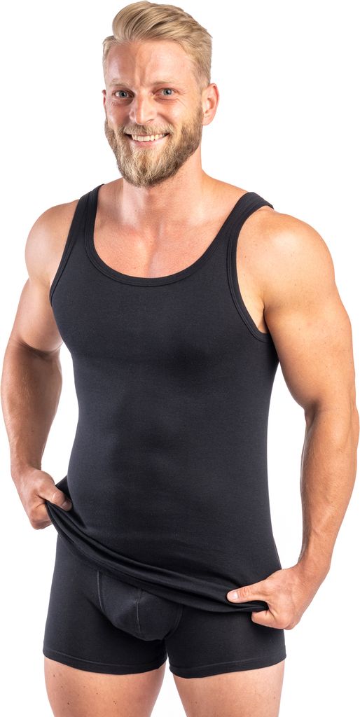 HERMKO 3000 Herren Tank Top 100% Baumwolle in Feinripp, Unterhemd, Muskel Shirt EU, Größe:D 5 = EU M, Farbe:schwarz