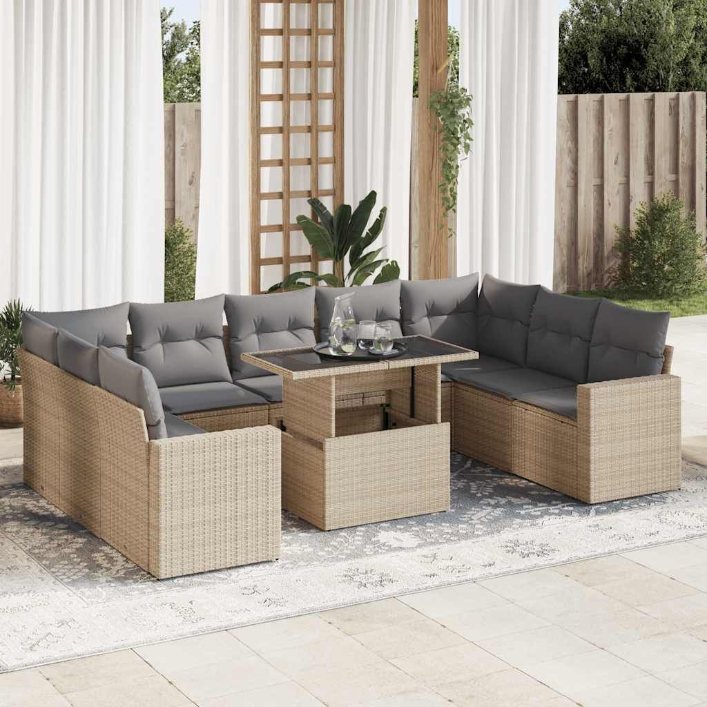 "2026 Promotion" 10-tlg. Garten-Sofagarnitur/Terrassenmöbel - mit Kissen - Beige Poly Rattan - Gartenmöbelset CC18112