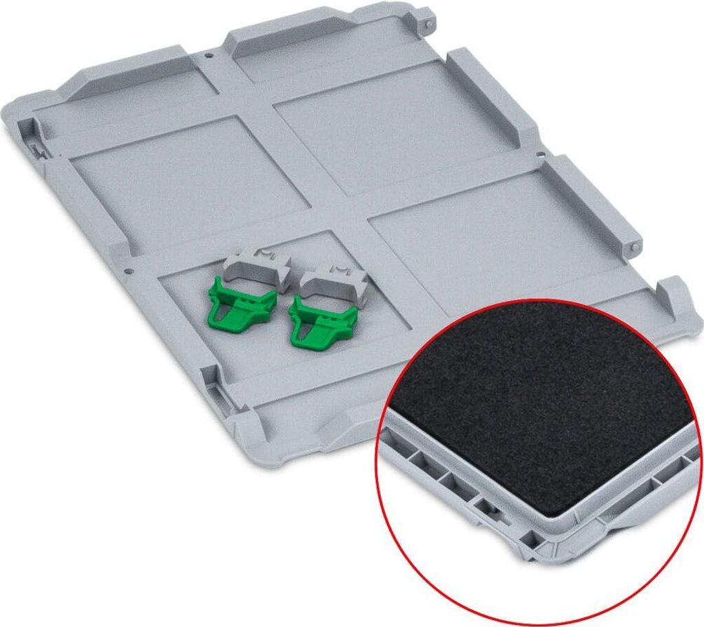 Scharnierdeckel Set Eurobox NextGen mit Schaumstoff und 2 grüne Schiebeschnappverschlüsse | BxT 30x40cm | Eurobehälter, Transportbox, Transportb...
