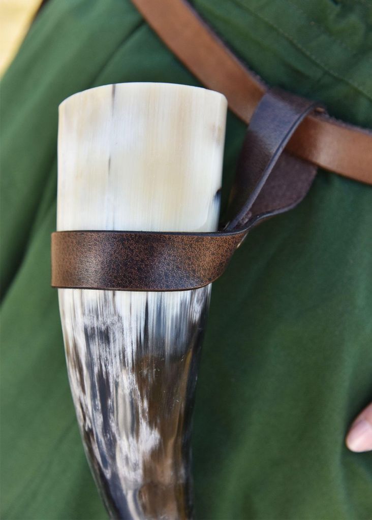 Einfacher Gürtelhalter für Trinkhorn aus Leder, Hornhalter, Produktbild 