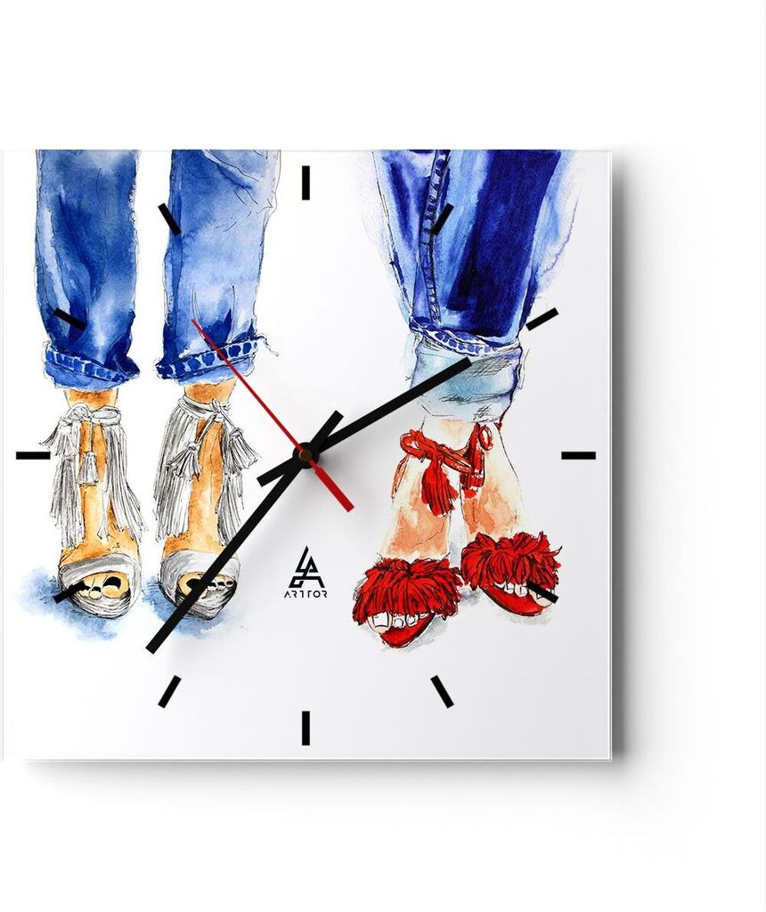 Wanduhr - Quadrat - Glasuhr - Heels Mädchen Mode Jeans - 40x40cm - Schleichendes Uhrwerk - Lautlos - zum Aufhängen bereit - Dekoration Modern - W...