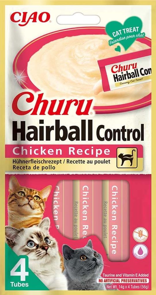 INABA CHURU HAIRBALL Huhn – Leckerbissen für Katzen – 4 x 14 g