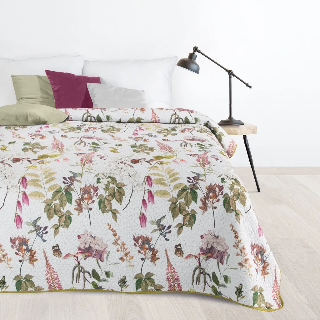 Couvre-lit 170x210 cm ROSA pour Protéger et Décorer votre Lit Blanc Vert
