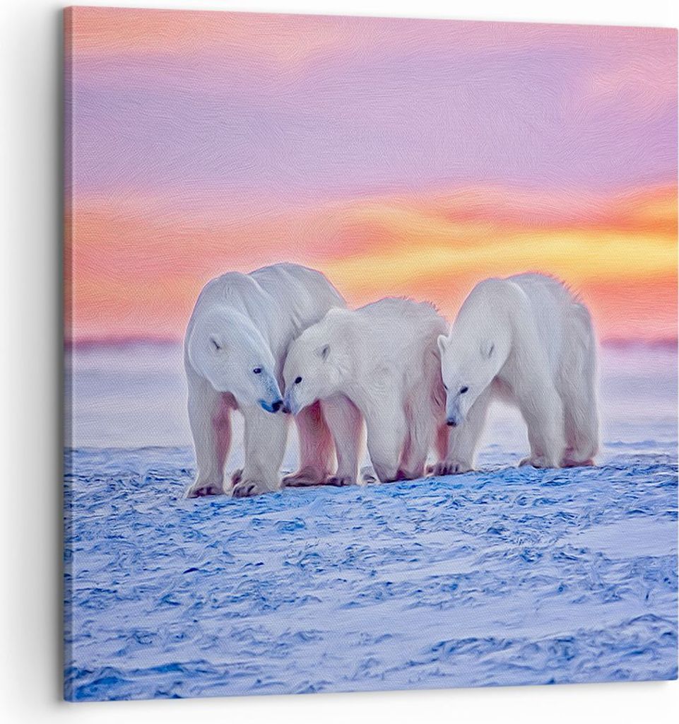 Bild auf Leinwand - Leinwandbild - Bären Winter Schnee Familie - 60x60cm - Wand Bild - Wanddeko - Leinwanddruck - Bilder - Kunstdruck - Wanddekora...