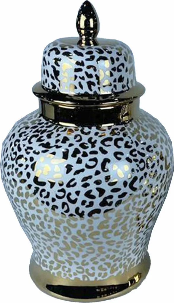 Grand Vase en Porcelaine Blanche et Or Décoration Style Colonial Chic