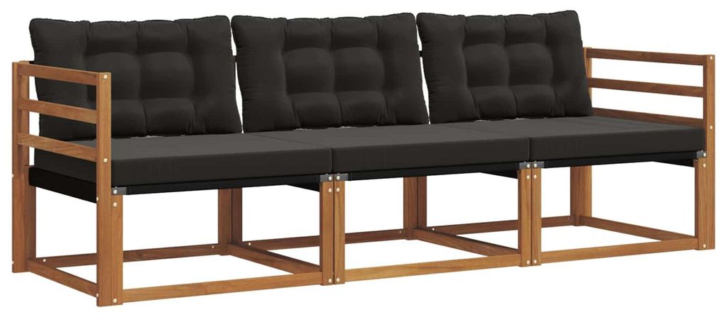 vidaXL Outdoor-Sofagarnitur mit Kissen 3 pcs Natürlich und Schwarz